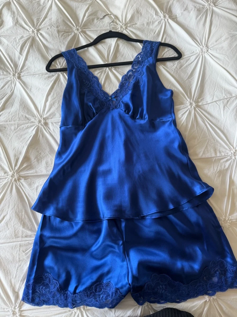 Unmentionables 100% Silk Blue Lace Trim Pajama Set Size M Vintage - Picture 9 of 14